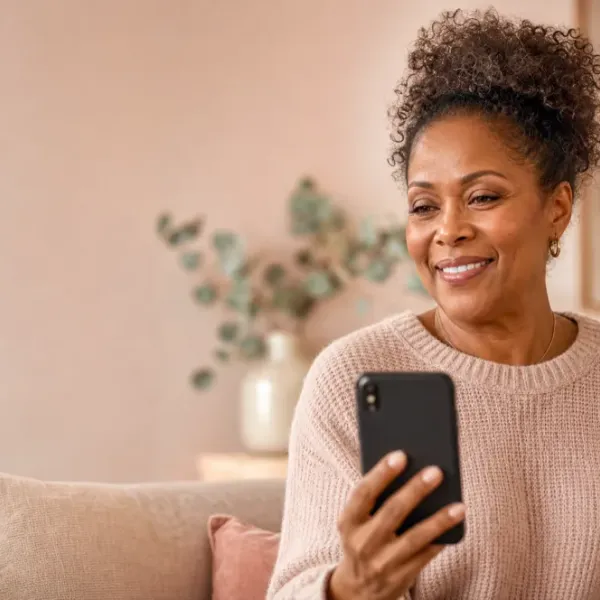 Woman having an ongoing telehealth review with her clinician from home